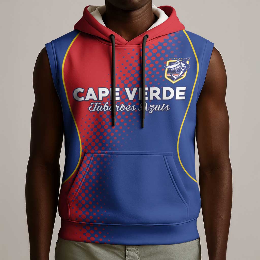 Custom Cape Verde Football Sleeveless Hoodie Blue Sharks Make History - African Pride