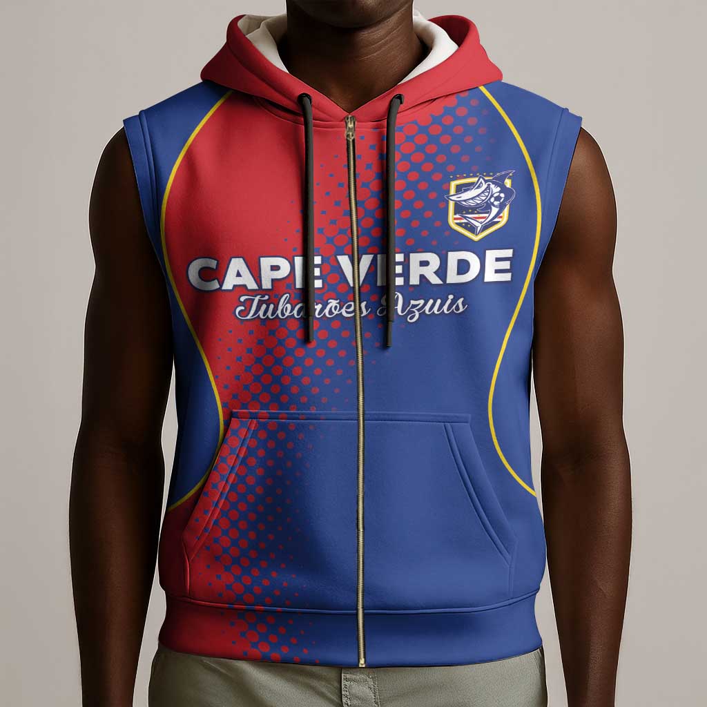 Custom Cape Verde Football Sleeveless Zip Hoodie Blue Sharks Make History - African Pride