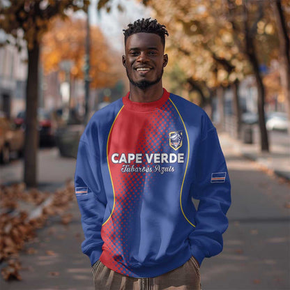 Custom Cape Verde Football Sweatshirt Blue Sharks Make History - African Pride