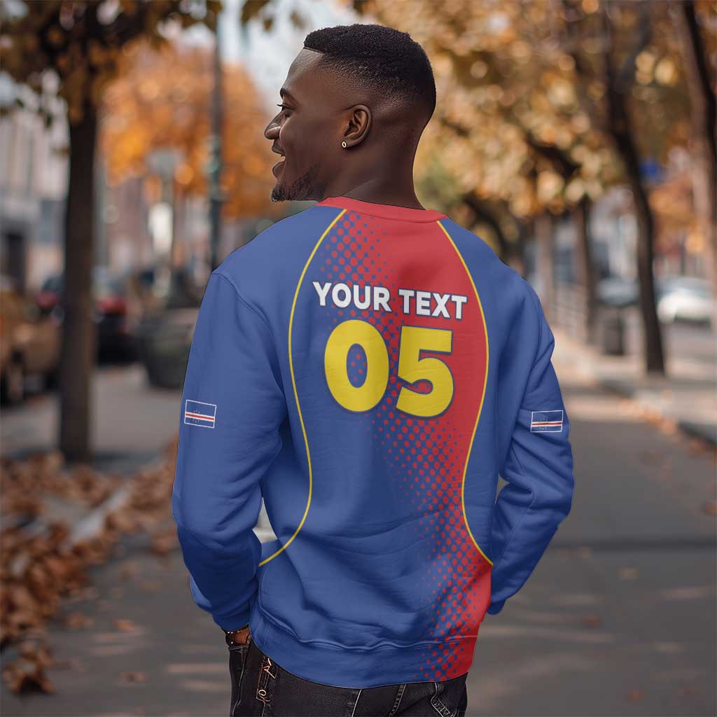 Custom Cape Verde Football Sweatshirt Blue Sharks Make History - African Pride