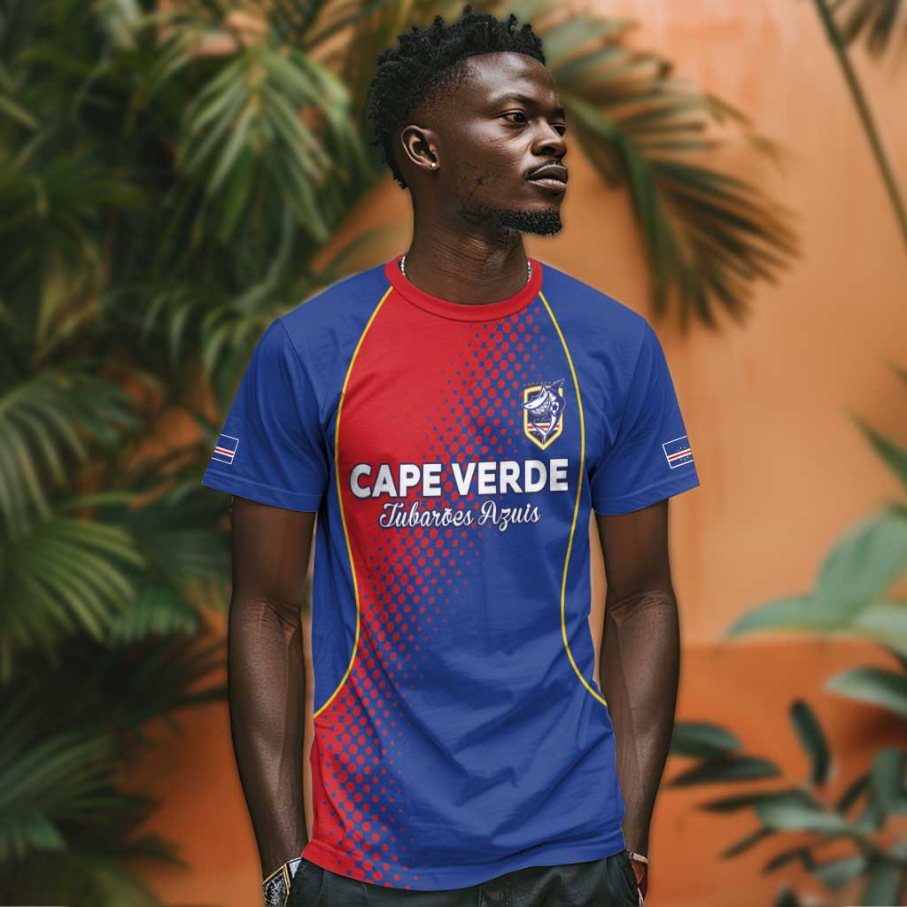 Custom Cape Verde Football T shirt Blue Sharks Make History - African Pride