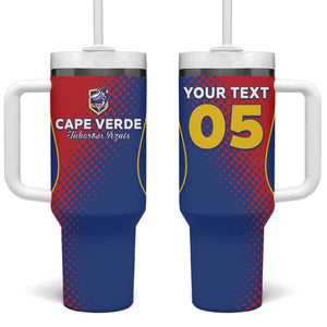 Custom Cape Verde Football Tumbler With Handle Blue Sharks Make History - African Pride