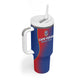 Custom Cape Verde Football Tumbler With Handle Blue Sharks Make History - African Pride