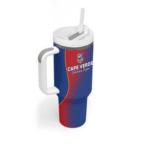 Custom Cape Verde Football Tumbler With Handle Blue Sharks Make History - African Pride
