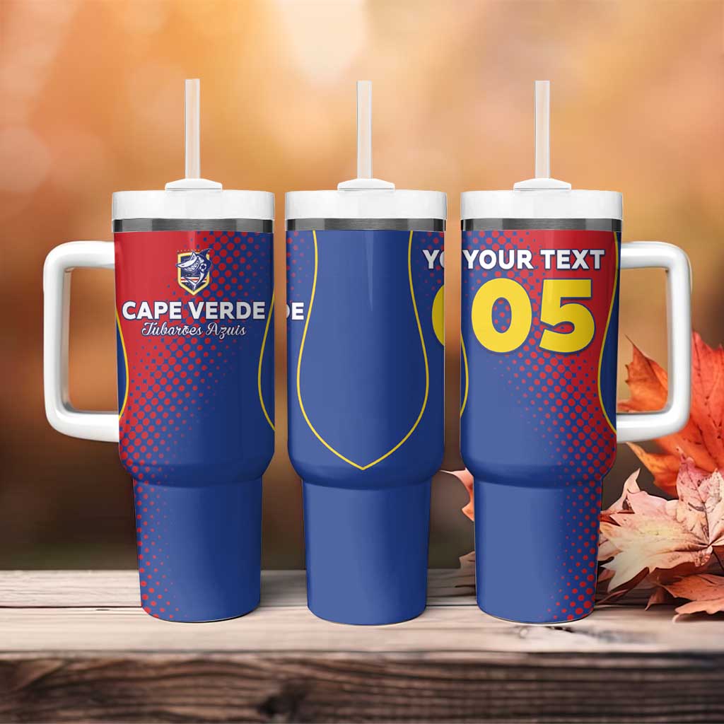 Custom Cape Verde Football Tumbler With Handle Blue Sharks Make History - African Pride