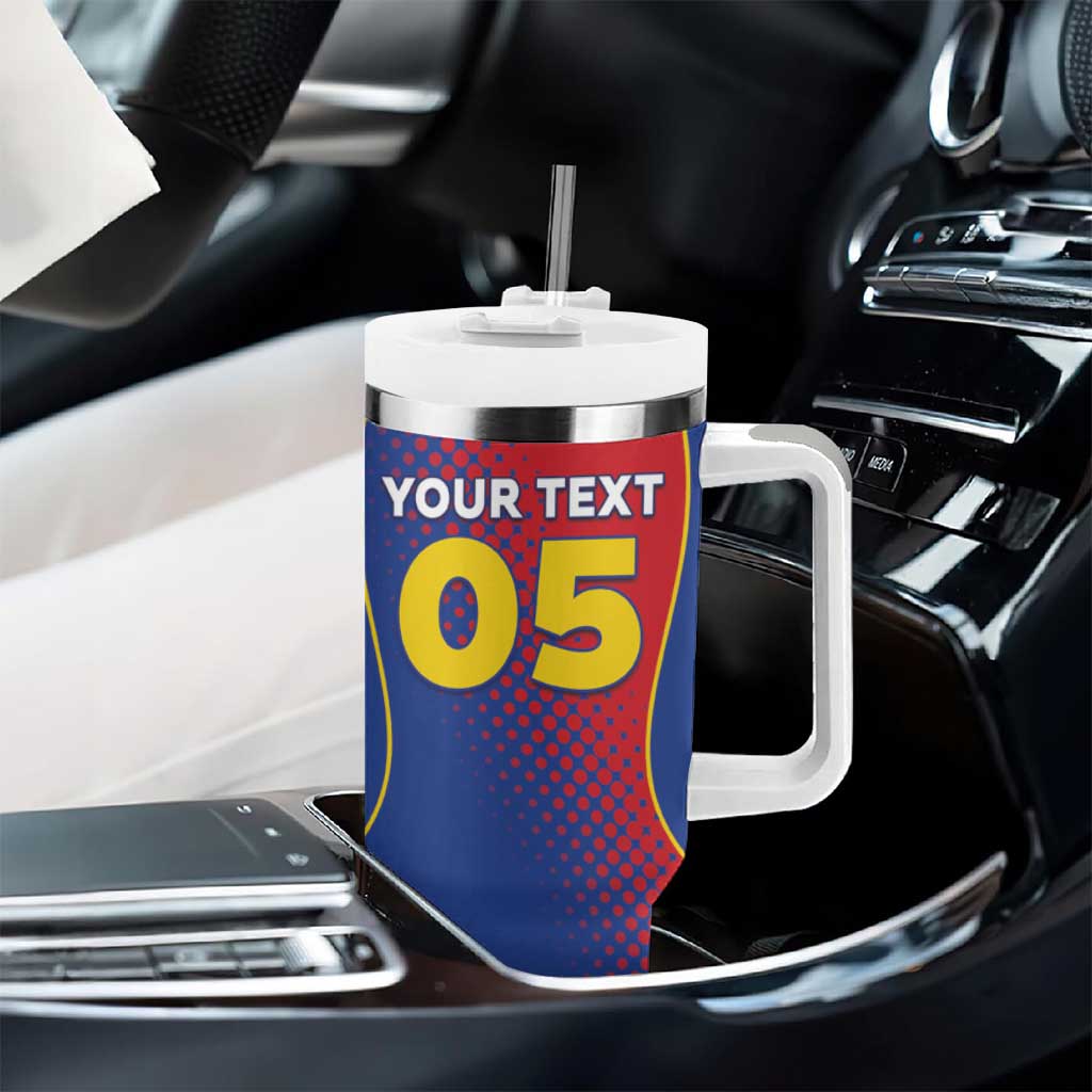 Custom Cape Verde Football Tumbler With Handle Blue Sharks Make History - African Pride