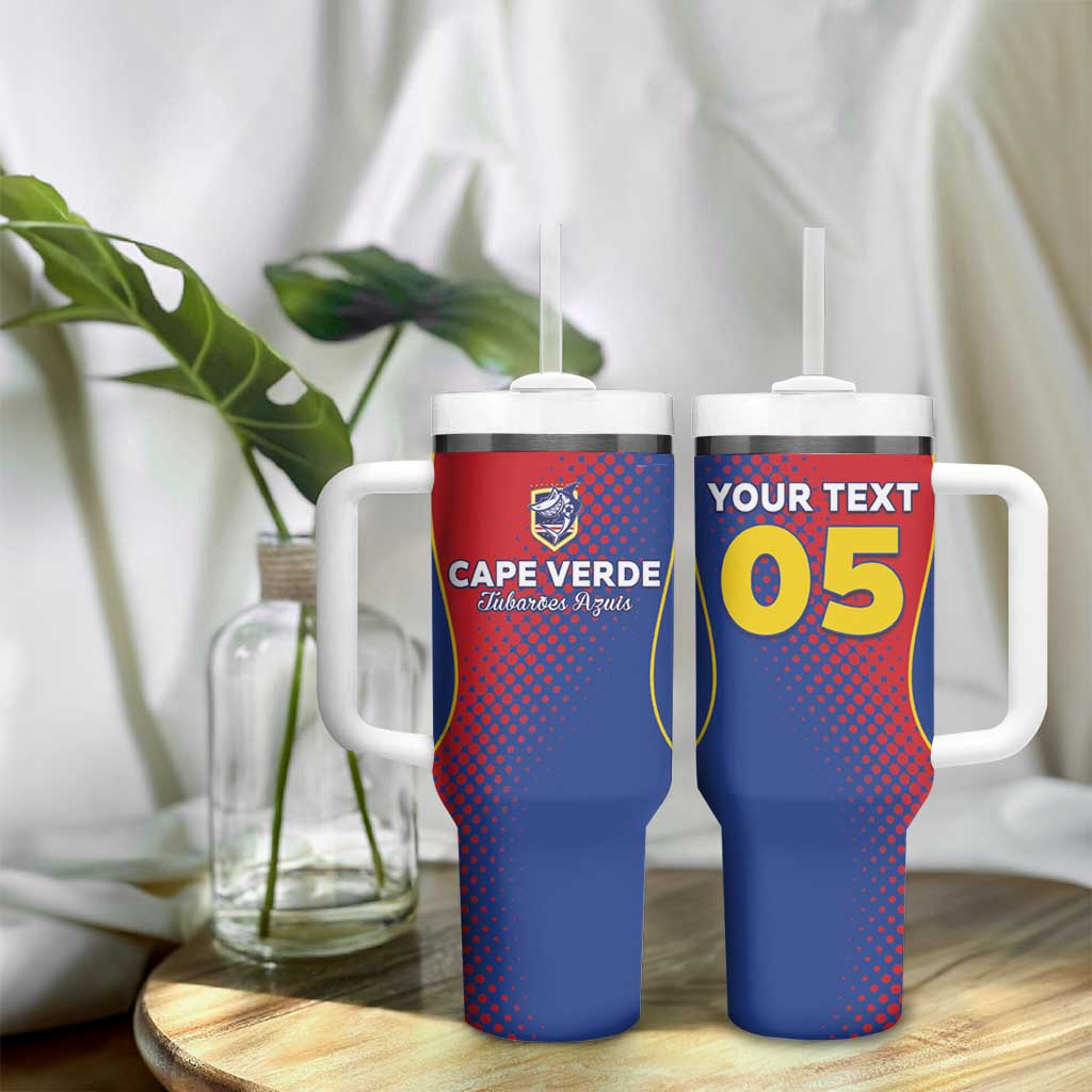 Custom Cape Verde Football Tumbler With Handle Blue Sharks Make History - African Pride
