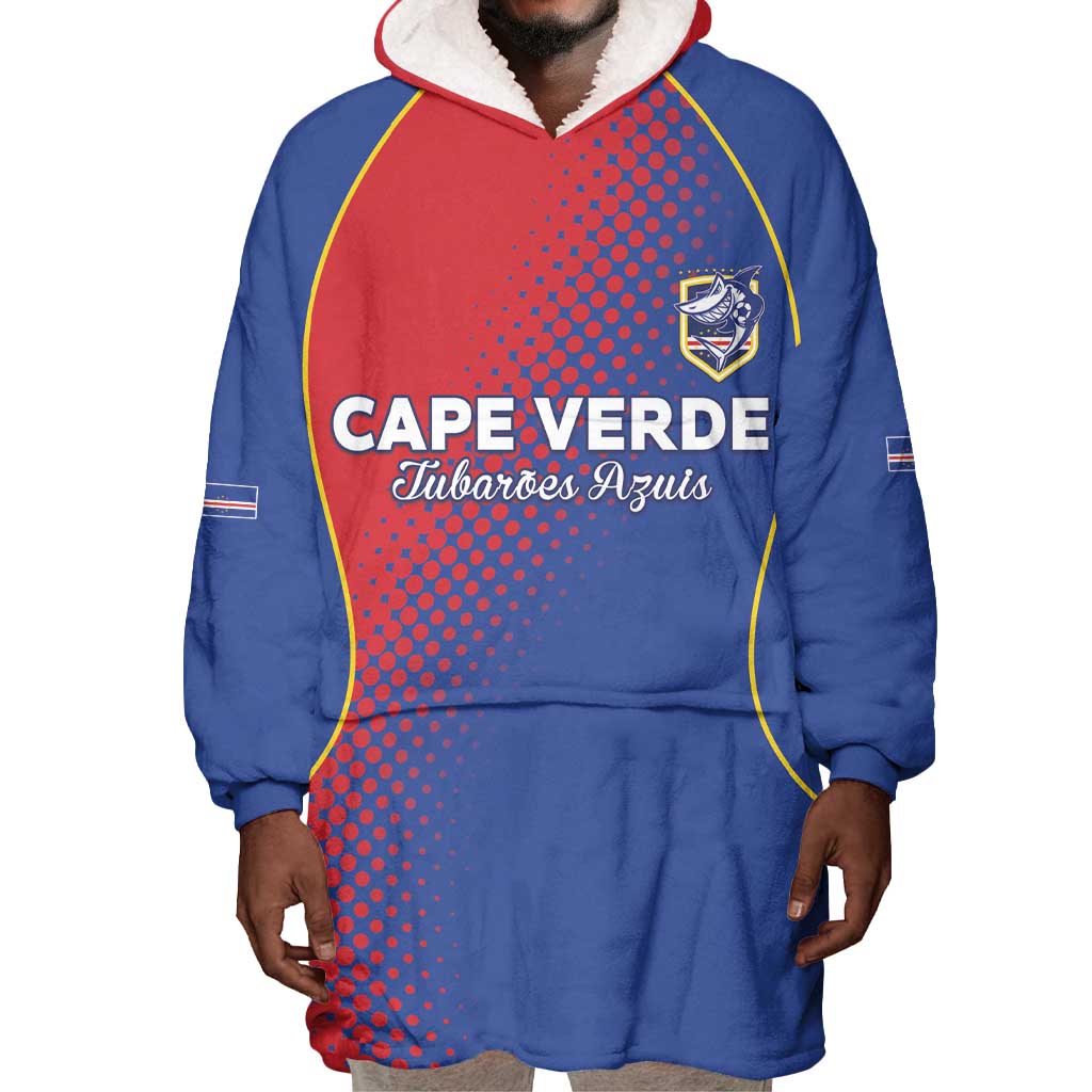 Custom Cape Verde Football Wearable Blanket Hoodie Blue Sharks Make History - African Pride