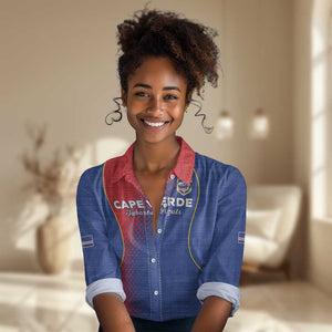 Custom Cape Verde Football Women Casual Shirt Blue Sharks Make History - African Pride