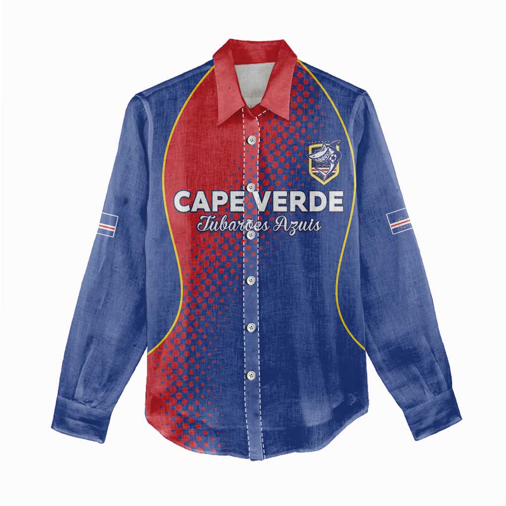 Custom Cape Verde Football Women Casual Shirt Blue Sharks Make History - African Pride