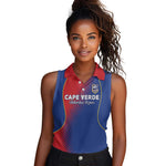 Custom Cape Verde Football Women Sleeveless Polo Shirt Blue Sharks Make History - African Pride
