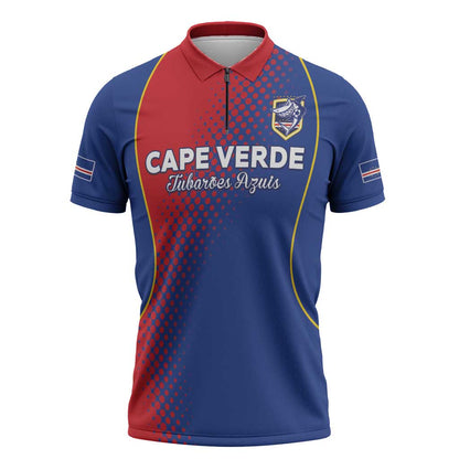 Custom Cape Verde Football Zipper Polo Shirt Blue Sharks Make History