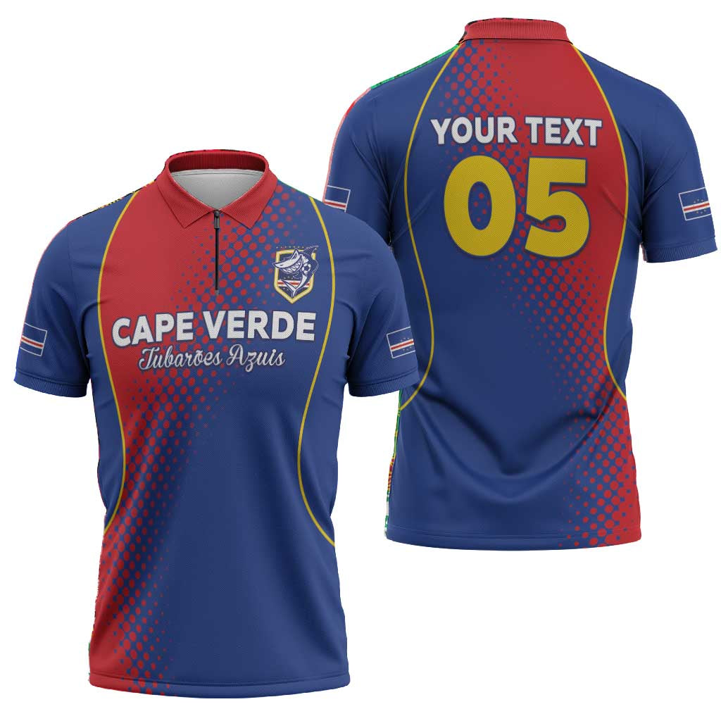 Custom Cape Verde Football Zipper Polo Shirt Blue Sharks Make History