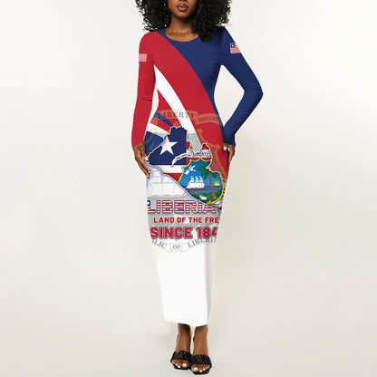 Liberia 1847 Long Sleeve Bodycon Dress Happy Independence Day