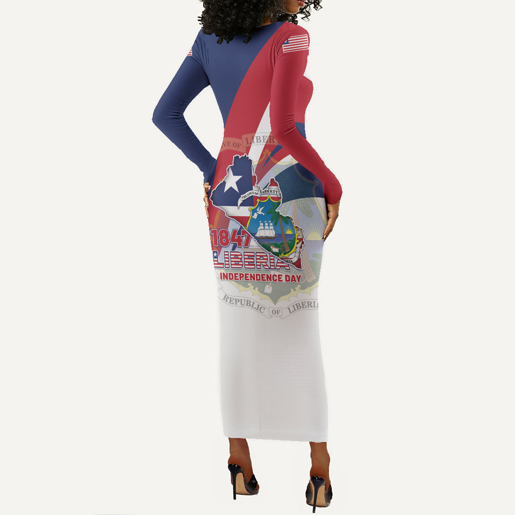 Liberia 1847 Long Sleeve Bodycon Dress Happy Independence Day