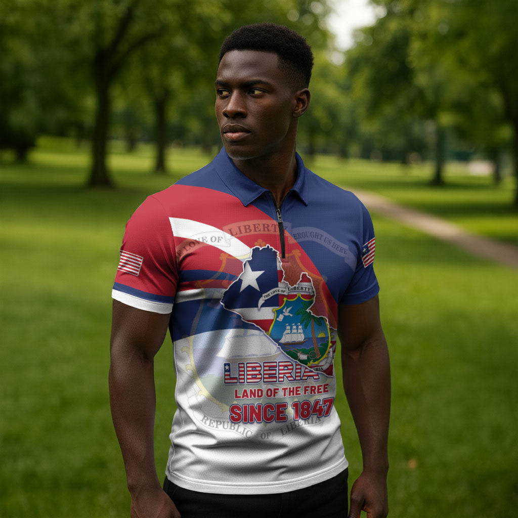 Liberia 1847 Zipper Polo Shirt Happy Independence Day