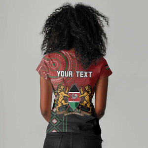 Personalised Kenya Jamhuri Day Women V-Neck T-Shirt One Nation One Flag One People