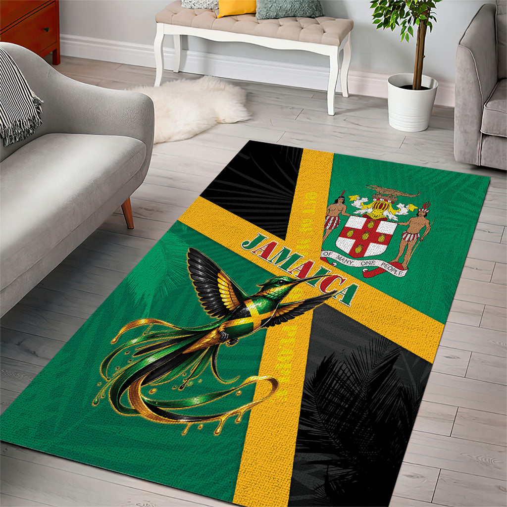 Jamaica Independence Day Area Rug Coat Of Arms With Doctor Bird Tropical Vibes