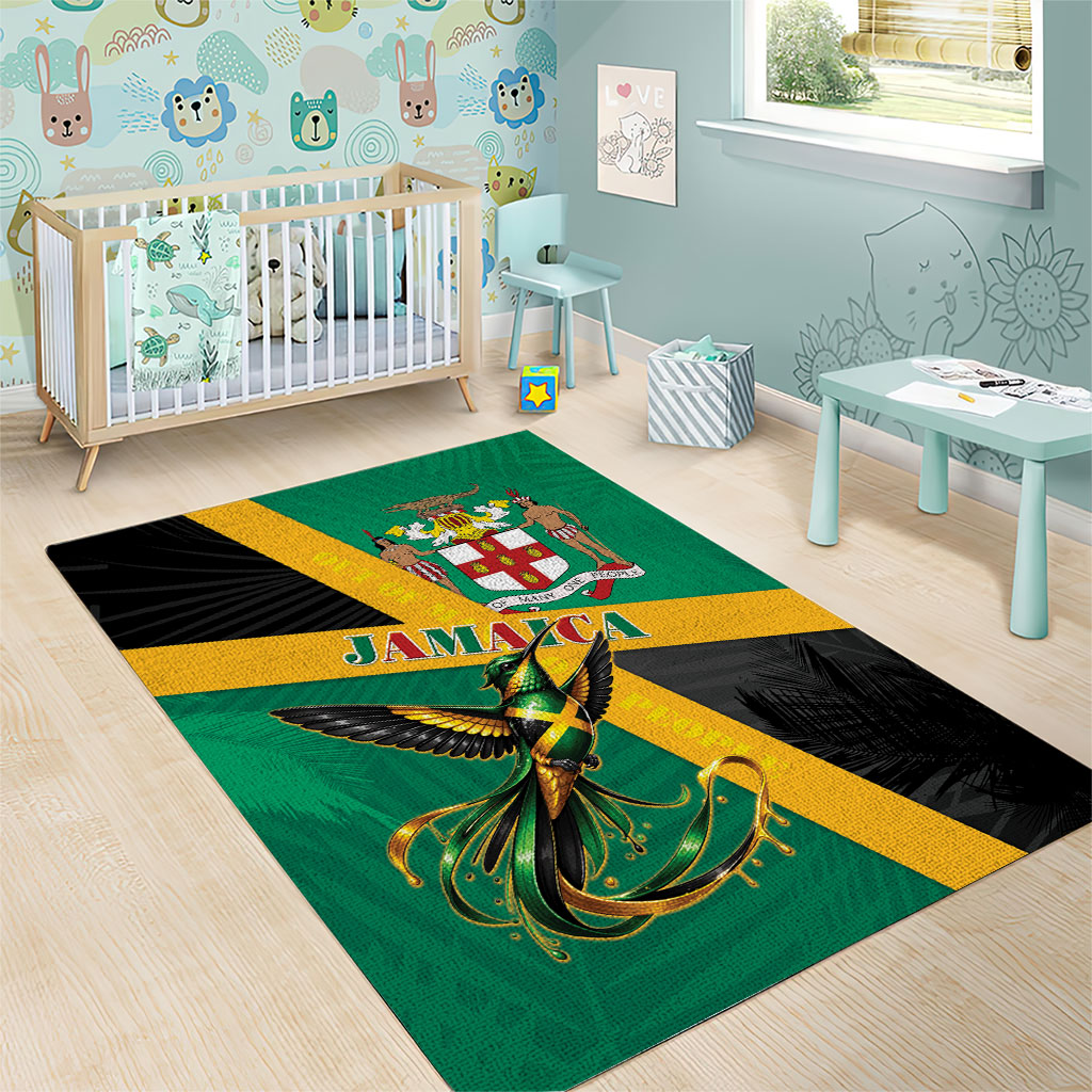 Jamaica Independence Day Area Rug Coat Of Arms With Doctor Bird Tropical Vibes