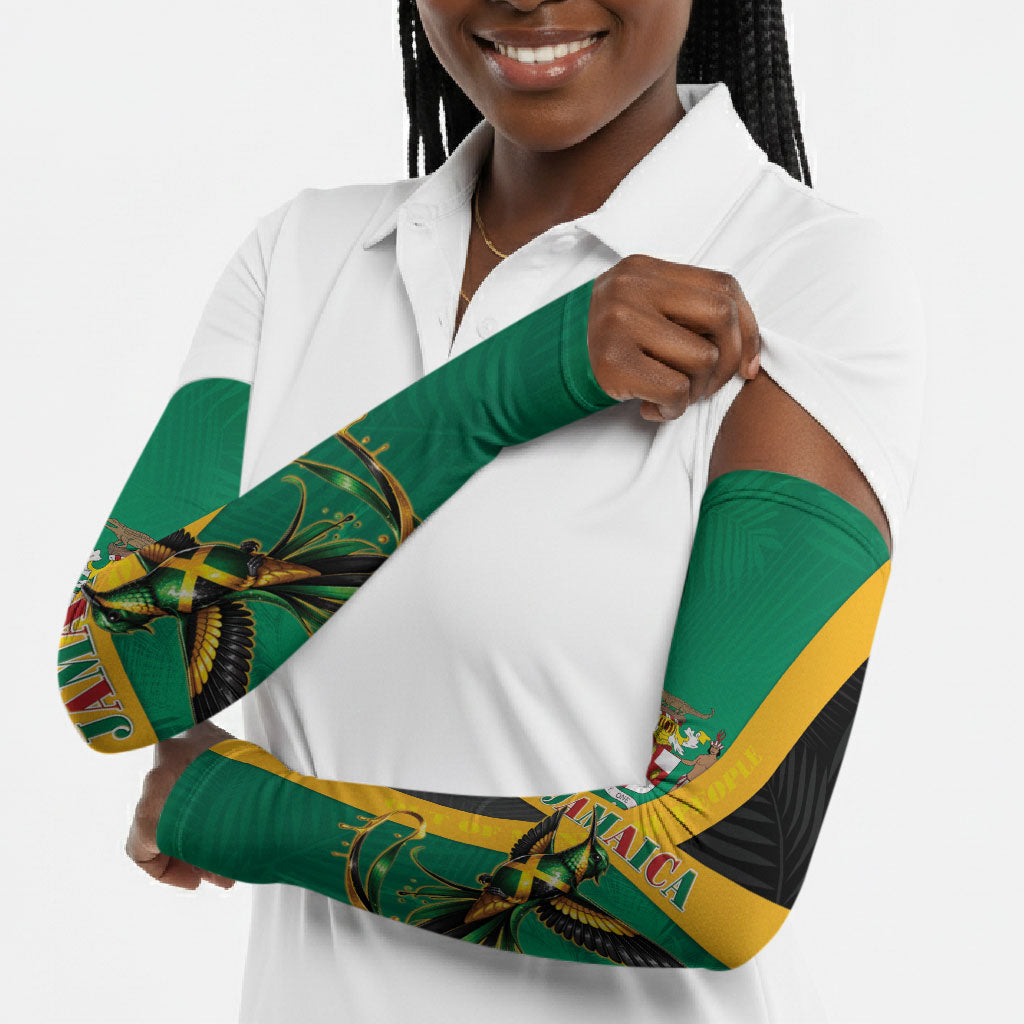 Jamaica Independence Day Arm Sleeves Coat Of Arms With Doctor Bird Tropical Vibes
