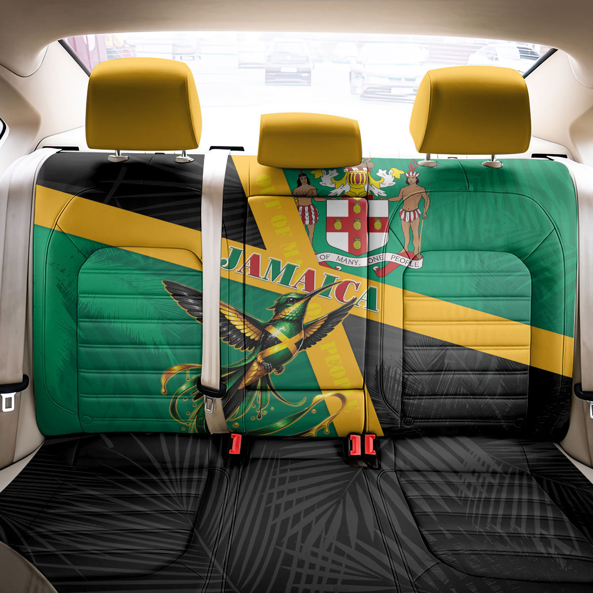 Jamaica Independence Day Back Car Seat Cover Coat Of Arms With Doctor Bird Tropical Vibes