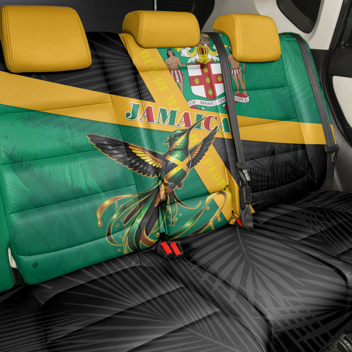Jamaica Independence Day Back Car Seat Cover Coat Of Arms With Doctor Bird Tropical Vibes