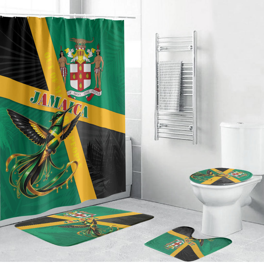Jamaica Independence Day Bathroom Set Coat Of Arms With Doctor Bird Tropical Vibes
