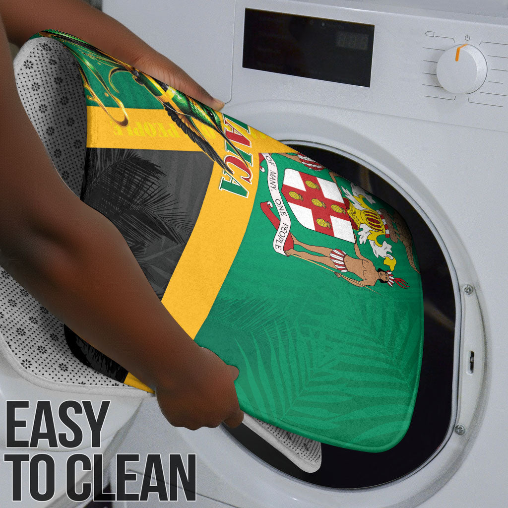 Jamaica Independence Day Bathroom Set Coat Of Arms With Doctor Bird Tropical Vibes
