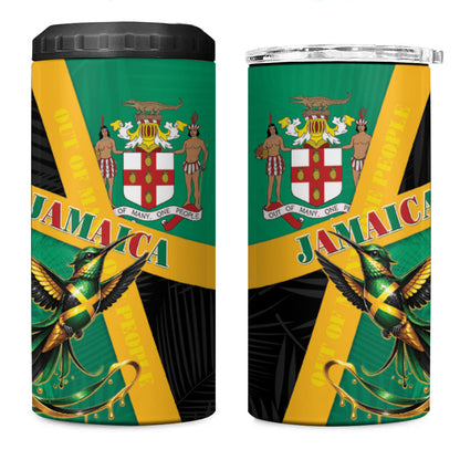 Jamaica Independence Day 4 in 1 Can Cooler Tumbler Coat Of Arms With Doctor Bird Tropical Vibes