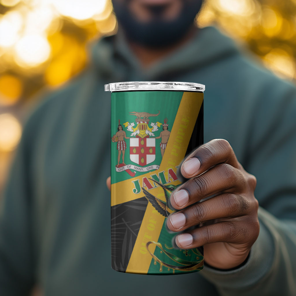 Jamaica Independence Day 4 in 1 Can Cooler Tumbler Coat Of Arms With Doctor Bird Tropical Vibes