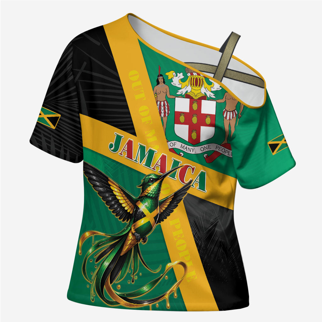 Jamaica Independence Day Cross Shoulder Shirt Coat Of Arms With Doctor Bird Tropical Vibes