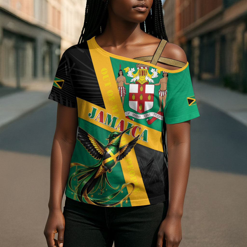 Jamaica Independence Day Cross Shoulder Shirt Coat Of Arms With Doctor Bird Tropical Vibes