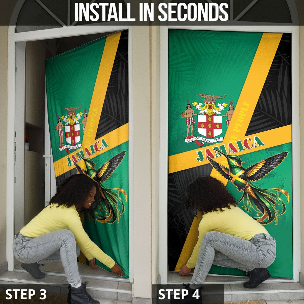 Jamaica Independence Day Door Cover Coat Of Arms With Doctor Bird Tropical Vibes