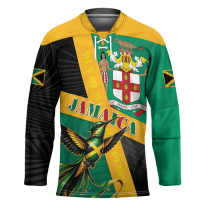 Jamaica Independence Day Hockey Jersey Coat Of Arms With Doctor Bird Tropical Vibes