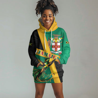 Jamaica Independence Day Hoodie Dress Coat Of Arms With Doctor Bird Tropical Vibes