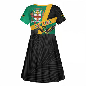 Jamaica Independence Day Kid Short Sleeve Dress Coat Of Arms With Doctor Bird Tropical Vibes