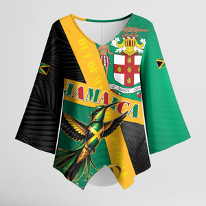 Jamaica Independence Day Kimono Sleeve Blouse Coat Of Arms With Doctor Bird Tropical Vibes