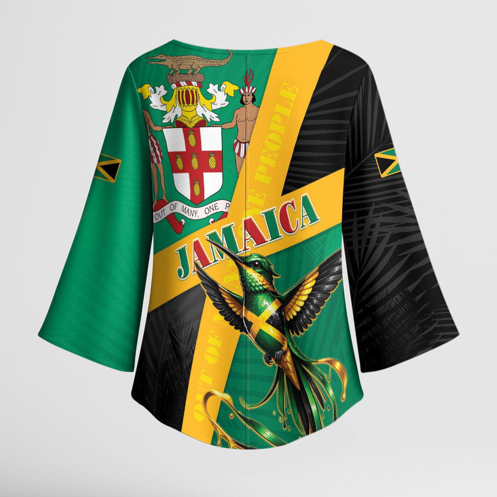 Jamaica Independence Day Kimono Sleeve Blouse Coat Of Arms With Doctor Bird Tropical Vibes