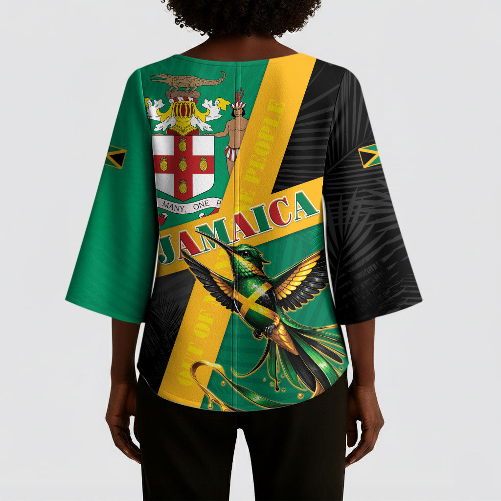 Jamaica Independence Day Kimono Sleeve Blouse Coat Of Arms With Doctor Bird Tropical Vibes