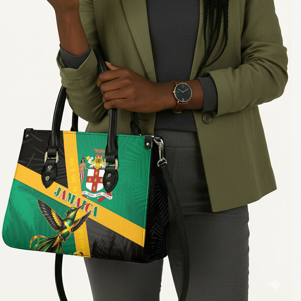 Jamaica Independence Day Leather Bag Coat Of Arms With Doctor Bird Tropical Vibes