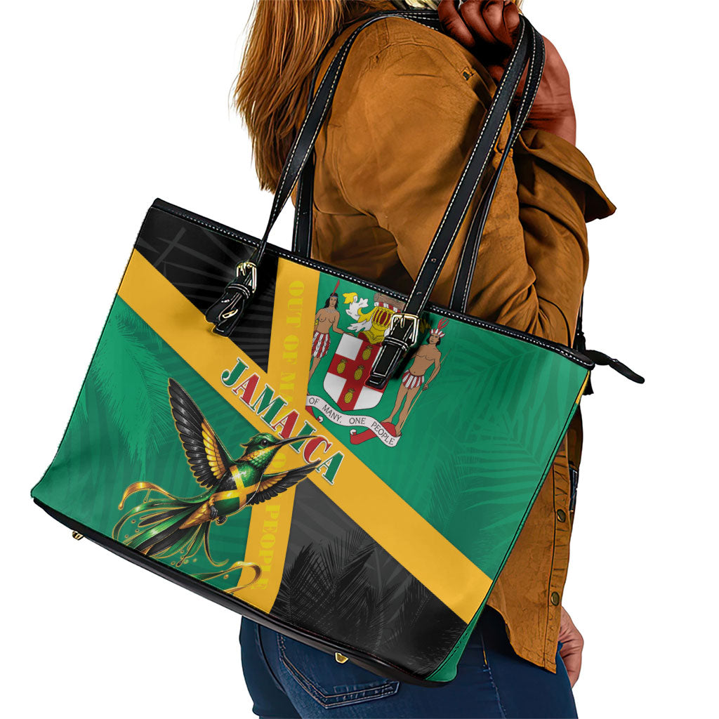 Jamaica Independence Day Leather Tote Bag Coat Of Arms With Doctor Bird Tropical Vibes