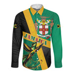 Jamaica Independence Day Long Sleeve Button Shirt Coat Of Arms With Doctor Bird Tropical Vibes