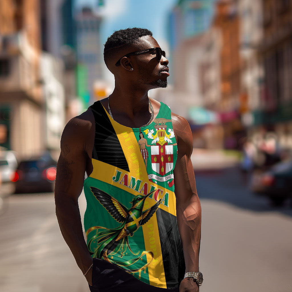 Jamaica Independence Day Men Tank Top Coat Of Arms With Doctor Bird Tropical Vibes