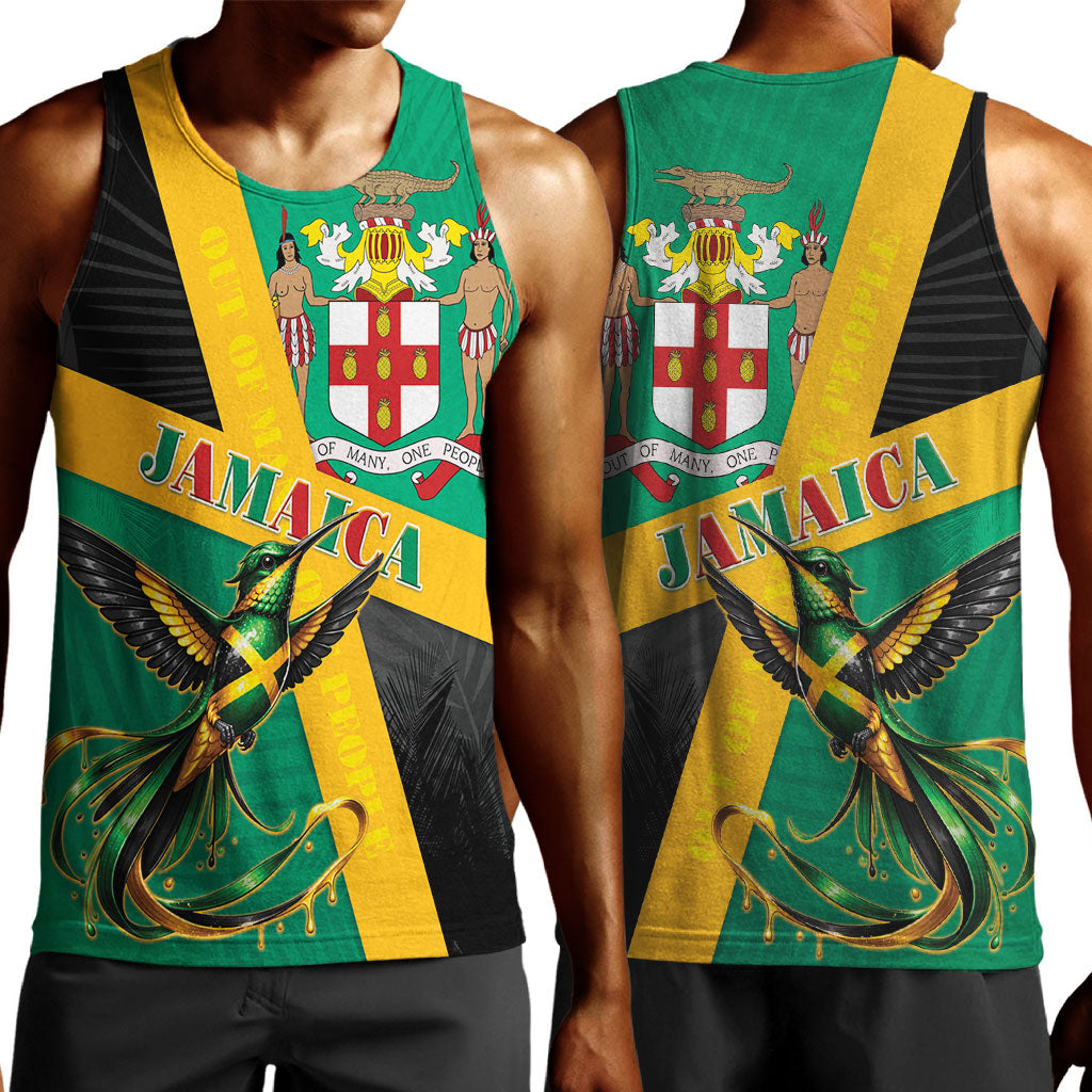 Jamaica Independence Day Men Tank Top Coat Of Arms With Doctor Bird Tropical Vibes