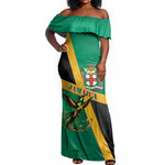 Jamaica Independence Day Off Shoulder Maxi Dress Coat Of Arms With Doctor Bird Tropical Vibes