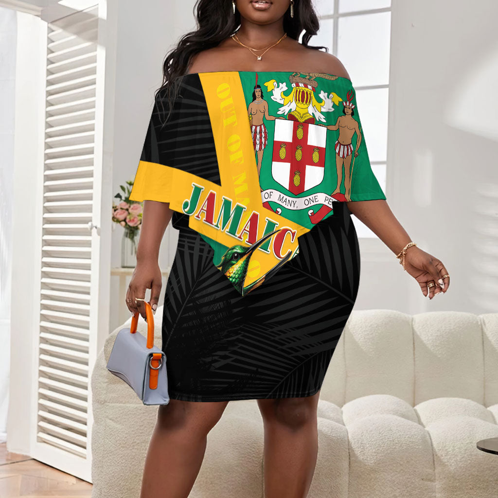 Jamaica Independence Day Off Shoulder Short Dress Coat Of Arms With Doctor Bird Tropical Vibes