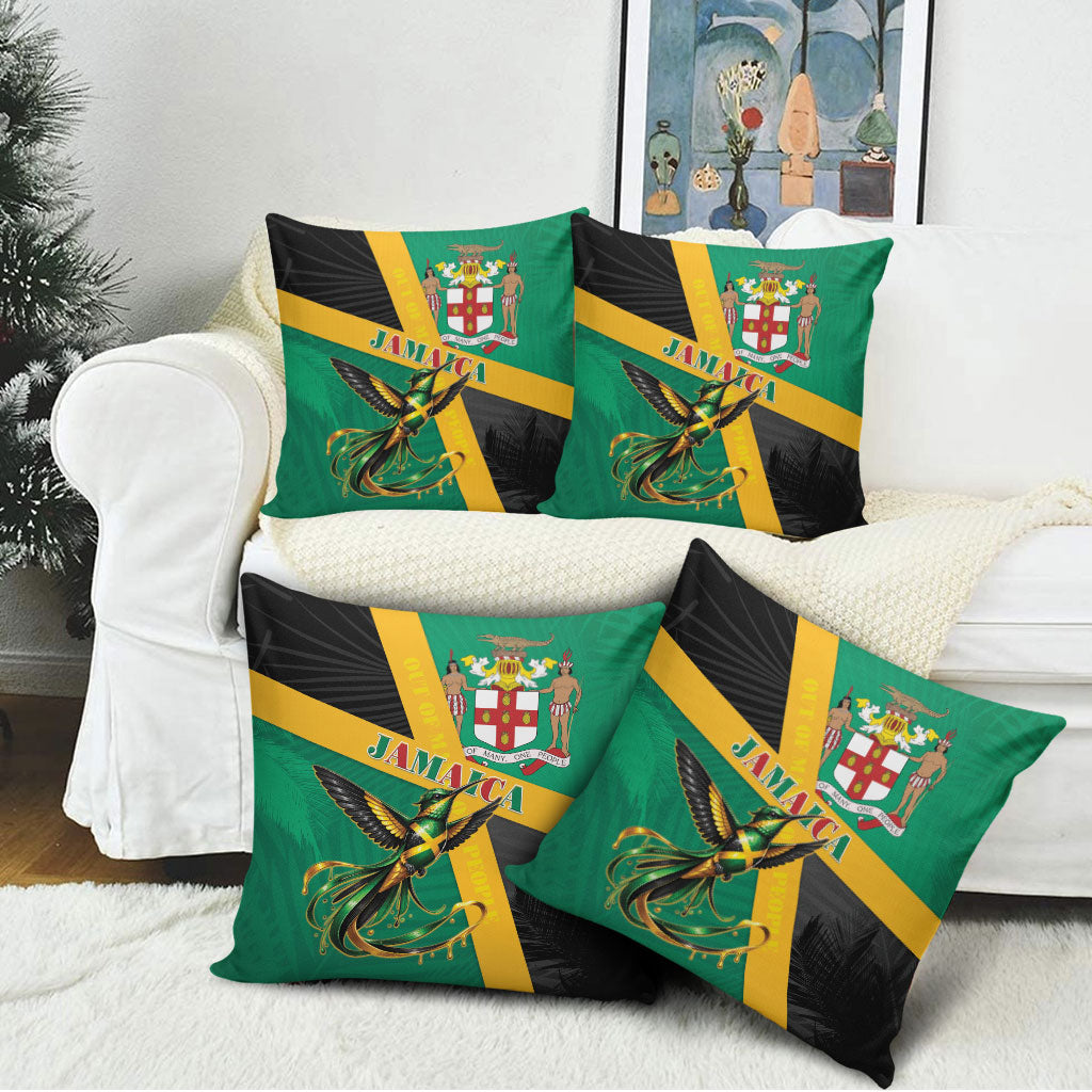 Jamaica Independence Day Pillow Cover Coat Of Arms With Doctor Bird Tropical Vibes