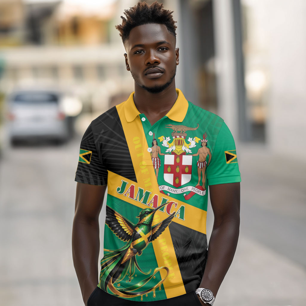 Jamaica Independence Day Polo Shirt Coat Of Arms With Doctor Bird Tropical Vibes