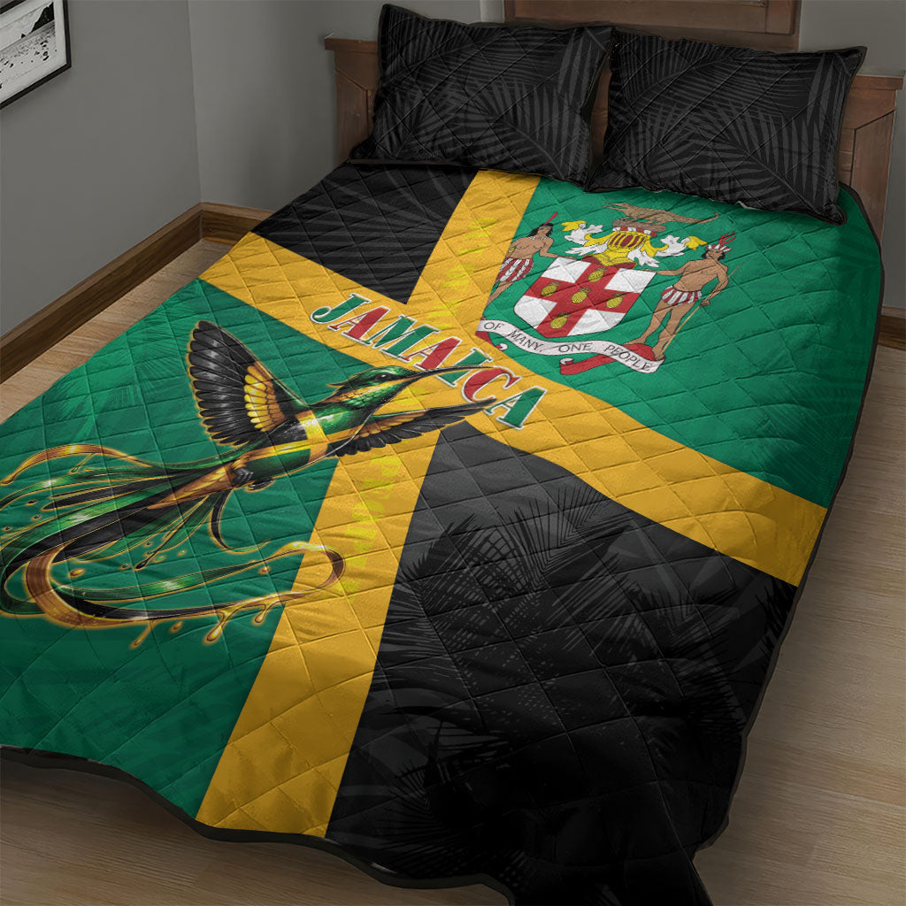 Jamaica Independence Day Quilt Bed Set Coat Of Arms With Doctor Bird Tropical Vibes