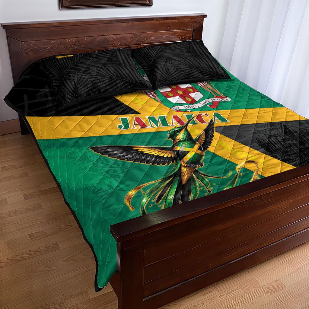 Jamaica Independence Day Quilt Bed Set Coat Of Arms With Doctor Bird Tropical Vibes